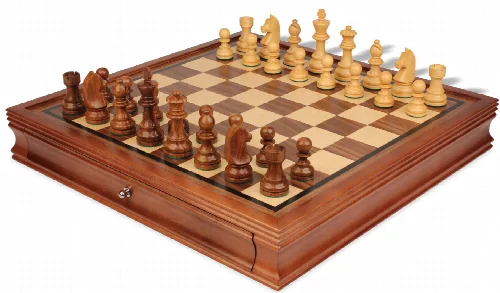 German Knight Staunton Chess Set Acacia & Boxwood Pieces with Walnut Chess Case - 3.75" King - Image 1