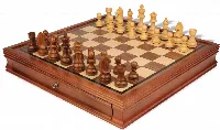 German Knight Staunton Chess Set Acacia & Boxwood Pieces with Walnut Chess Case - 3.75" King
