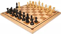 Wellington Staunton Chess Set Ebony & Boxwood Pieces with Mission Craft Zebra Wood & Maple Chess Board - 4.25" King