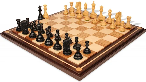 Tencendur Staunton Chess Set Ebony & Boxwood Pieces with Mission Craft Zebra Wood, Maple & Walnut Board- 4.4" King - Image 1