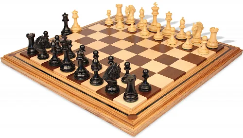 Hengroen Staunton Chess Set Ebony & Boxwood Pieces with Mission Craft Walnut, Maple & Zebra Wood Board - 4.6" King - Image 1