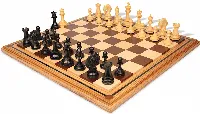 Hengroen Staunton Chess Set Ebony & Boxwood Pieces with Mission Craft Walnut, Maple & Zebra Wood Board - 4.6" King
