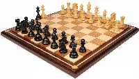 Wellington Staunton Chess Set Ebony & Boxwood Pieces with Mission Craft Zebra Wood, Maple & Walnut Chess Board - 4.25" King