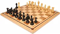 Hengroen Staunton Chess Set Ebony & Boxwood Pieces with Mission Craft Zebra Wood & Maple Board - 4.6" King