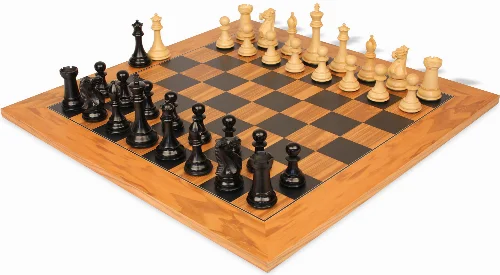 New Exclusive Staunton Chess Set Ebony & Boxwood Pieces with Olive & Black Deluxe Board - 3.5" King - Image 1