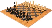 British Staunton Chess Set Ebony & Boxwood Pieces with Olive Wood & Black Deluxe Board - 4" King
