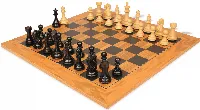 Fierce Knight Staunton Chess Set Ebonized & Boxwood Pieces with Olive Wood & Black Deluxe Board - 3.5" King