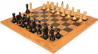 Zagreb Series Chess Set Ebonized & Boxwood Pieces with Olive Wood & Black Deluxe Board - 3.875" King