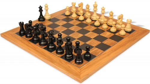 Deluxe Old Club Series Chess Set Ebony & Boxwood Pieces with Olive Wood & Black Deluxe Board - 3.25" King - Image 1