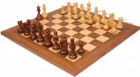 Deluxe Old Club Staunton Chess Set Golden Rosewood & Boxwood Pieces with Walnut & Maple Deluxe Chess Board - 3.75" King