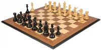 Fierce Knight Staunton Chess Set Ebonized & Boxwood Pieces with Walnut & Maple Molded Edge Chess Board - 4" King