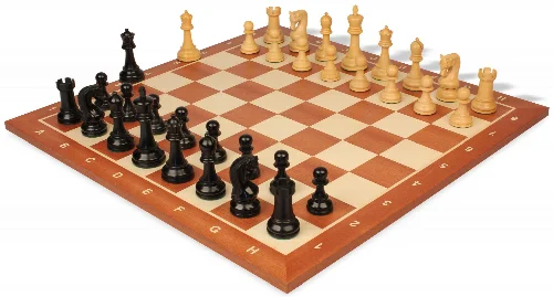 Leningrad Staunton Chess Set Ebonized & Boxwood Pieces with Sunrise Mahogany Notated Board - 4" King - Image 1