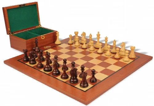 Fierce Knight Staunton Chess Set in Rosewood & Boxwood with Classic Mahogany Board & Box - 4" King - Image 1