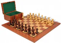 Fierce Knight Staunton Chess Set in Rosewood & Boxwood with Classic Mahogany Board & Box - 4" King