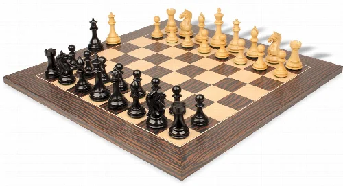 Fierce Knight Staunton Chess Set Ebonized & Boxwood Pieces with Deluxe Tiger Ebony & Maple Board - 4" King - Image 1