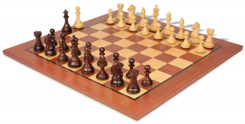 Fierce Knight Staunton Chess Set Rosewood & Boxwood Pieces with Classic Mahogany Board - 4" King - Image 1