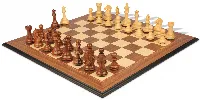 Fierce Knight Staunton Chess Set Golden Rosewood & Boxwood Pieces with Walnut Molded Edge Chess Board - 4" King