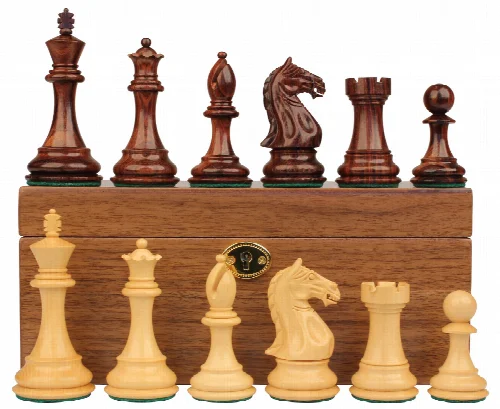 Fierce Knight Staunton Chess Set in Rosewood & Boxwood with Walnut Box - 4" King - Image 1