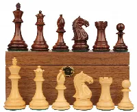 Fierce Knight Staunton Chess Set in Rosewood & Boxwood with Walnut Box - 4" King