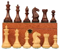 Fierce Knight Staunton Chess Set in Rosewood & Boxwood with Mahogany Box - 4" King