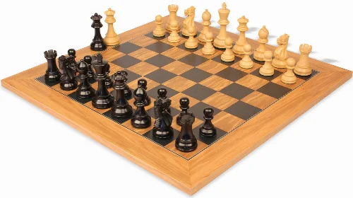 Parker Staunton Chess Set Ebonized & Boxwood Pieces with Olive Wood & Black Board- 3.75" King - Image 1