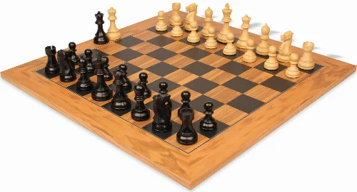 Fischer-Spassky Commemorative Chess Set Ebony & Boxwood Pieces with Olive Wood & Black Board - 3.75" King - Image 1