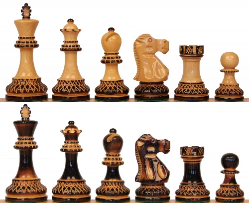 Deluxe Old Club Staunton Chess Set with Burnt Boxwood Pieces - 3.75" King - Image 1