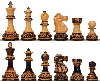 Deluxe Old Club Staunton Chess Set with Burnt Boxwood Pieces - 3.75" King