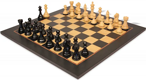 Fierce Knight Staunton Chess Set Ebonized & Boxwood Pieces with The Queen's Gambit Chess Board - 3" King - Image 1
