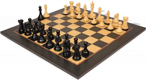 New Exclusive Staunton Chess Set Ebonized & Boxwood Pieces with The Queen's Gambit Chess Board - 3" King - Image 1