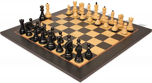Zagreb Series Chess Set Ebony & Boxwood Pieces with The Queen's Gambit Chess Board - 3.875" King - Image 1