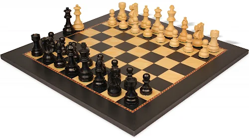 French Lardy Staunton Chess Set Ebonized & Boxwood Pieces with The Queen's Gambit Chess Board - 3.25" King - Image 1