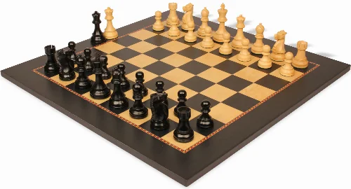 Fischer-Spassky Commemorative Chess Set Ebony & Boxwood Pieces with The Queen's Gambit Chess Board - 3.75" King - Image 1