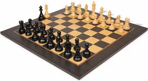 British Staunton Chess Set Ebony & Boxwood Pieces with The Queen's Gambit Chess Board - 3.5" King - Image 1