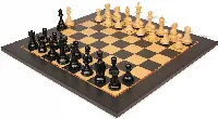 British Staunton Chess Set Ebonized & Boxwood Pieces with The Queen's Gambit Chess Board - 4" King