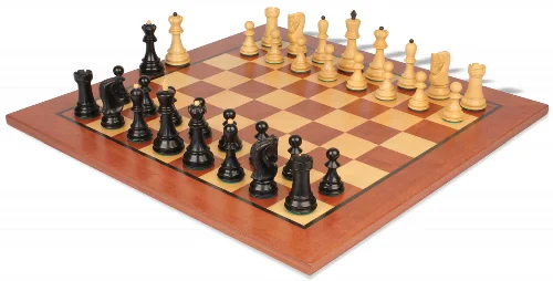 Zagreb Series Chess Set Ebonized & Boxwood Pieces with Classic Mahogany Board - 3.25" King - Image 1