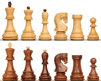 Zagreb Series Chess Set with Golden Rosewood & Boxwood Pieces - 3.25" King