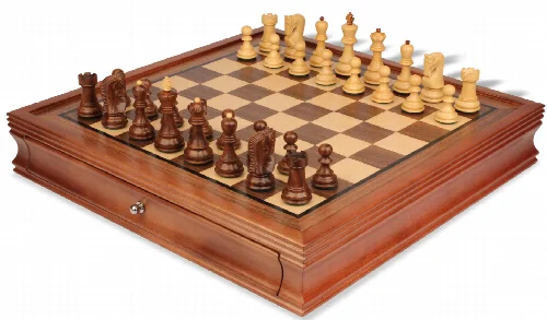 Zagreb Series Chess Set Golden Rosewood & Boxwood Pieces with Walnut Chess Case - 3.25" King - Image 1