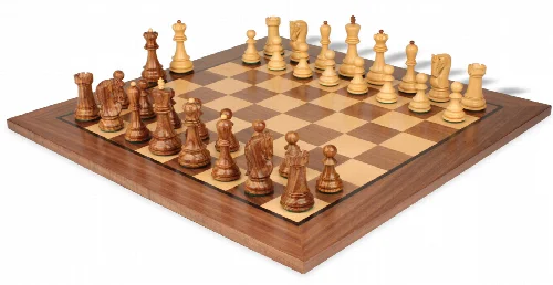 Zagreb Series Chess Set Golden Rosewood & Boxwood Pieces with Classic Walnut Board - 3.25" King - Image 1