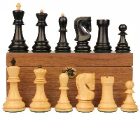 Zagreb Series Chess Set Ebonized & Boxwood Pieces with Walnut Chess Box - 3.25" King