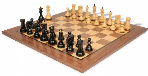 Zagreb Series Chess Set Ebonized & Boxwood Pieces with Classic Walnut Board - 3.25" King - Image 1