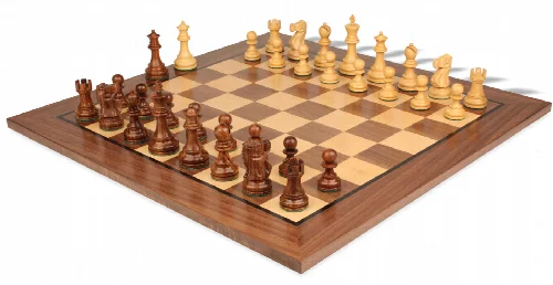 Deluxe Old Club Staunton Chess Set Golden Rosewood & Boxwood Pieces with Classic Walnut Board - 3.25" King - Image 1