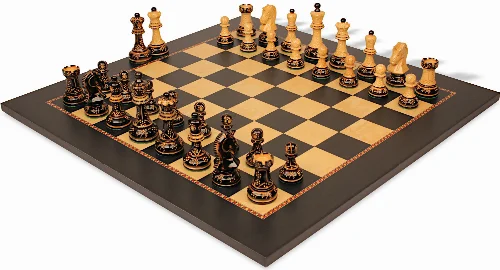 Dubrovnik Series Chess Set Burnt Boxwood Pieces with The Queen's Gambit Chess Board- 3.9" King - Image 1