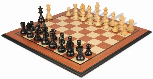 German Knight Staunton Chess Set Ebonized & Boxwood Pieces with Mahogany Molded Edge Chess Board - 3.25" King - Image 1