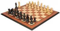 German Knight Staunton Chess Set Ebonized & Boxwood Pieces with Mahogany Molded Edge Chess Board - 3.25" King