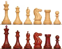 New Exclusive Staunton Chess Set with Padauk & Boxwood Pieces - 3" King