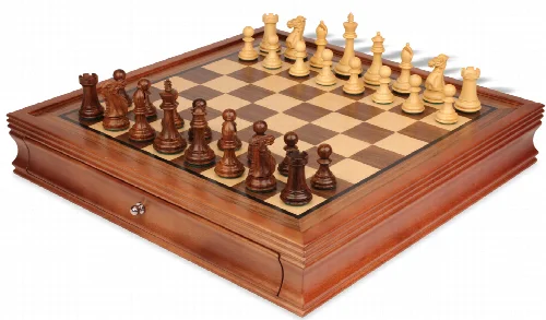 New Exclusive Staunton Chess Set Golden Rosewood & Boxwood Pieces with Walnut Chess Case - 3" King - Image 1