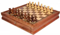 New Exclusive Staunton Chess Set Golden Rosewood & Boxwood Pieces with Walnut Chess Case - 3" King