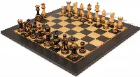 Parker Staunton Chess Set Burnt Boxwood Pieces with The Queen's Gambit Chess Board - 3.75" King