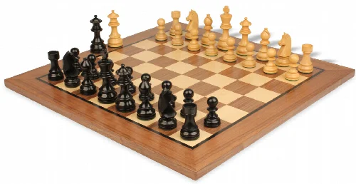 German Knight Staunton Chess Set Ebonized & Boxwood Pieces with Classic Walnut Board - 3.25" King - Image 1